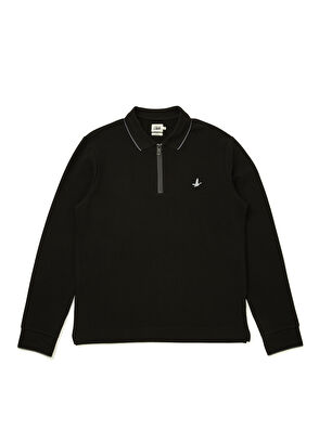 Beymen Club Slim Fit Siyah Polo Yaka Ottoman Dokulu Sweatshirt - 8