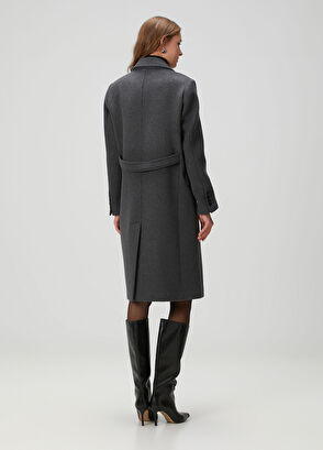 Antrasit Kruvaze Yün Palto - Görsel 9