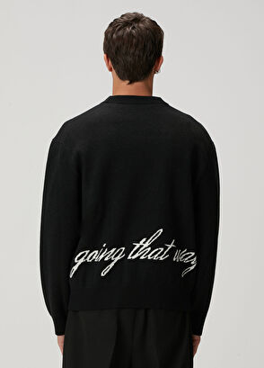 Academia Black Slogan Jacquard Wool Sweater - 5