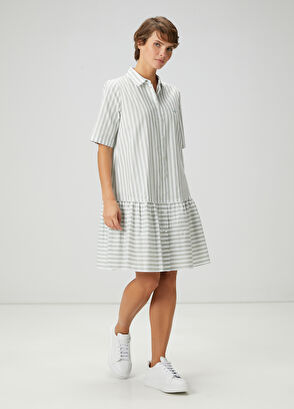 Beymen Club Aqua Green White Striped Midi Shirt Dress - 3