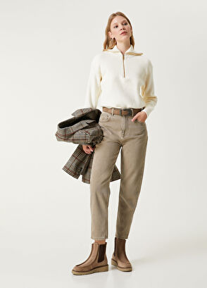 Beymen Club Kırık Beyaz Fermuarlı Kazak - 3