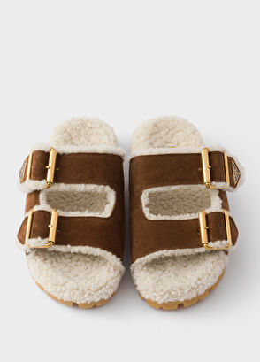 Prada Shearling Brown Suede Women's Slippers - 3