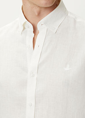 Beymen Club Comfort Fit Linen Shirt With Tonal Embroidery - 7