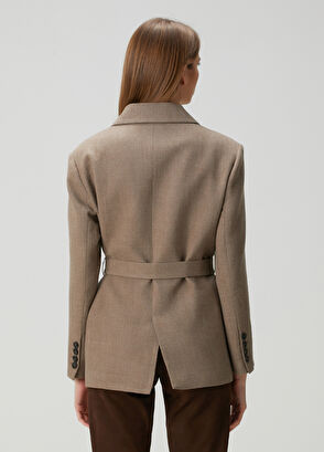 Beymen Club Oversized Camel Kruvaze Yün Blazer - 5