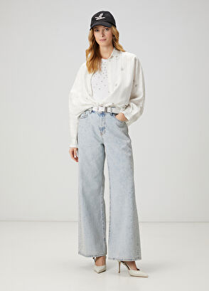 Beymen Club Beyaz Gri Çizgi Desenli Serpme Taşlı Gömlek - 3