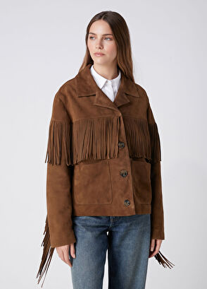 Beymen Club Brown Fringed Leather Jacket - 5