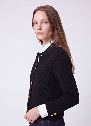 Beymen Club Black Ottoman Texture Snap Knit Jacket - 4