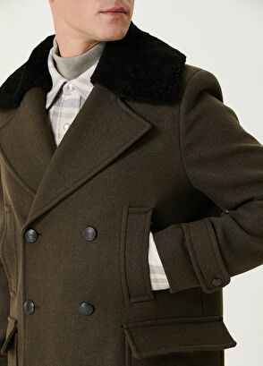 Beymen Club Haki Yakası Shearling Detaylı Yün Kruvaze Palto - 6