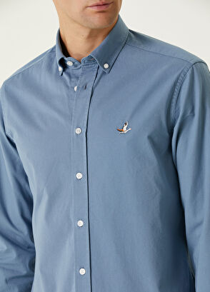 Beymen Club Comfort Fit Blue Gabardine Textured Shirt - 6