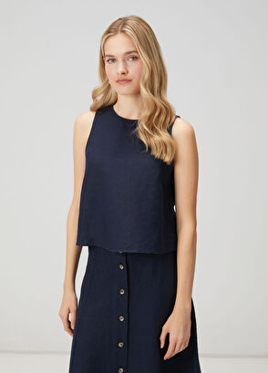 Beymen Club Lacivert Kolsuz Keten Bluz - 4