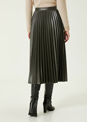 Beymen Club Haki Piliseli Maksi Suni Deri Etek - 5