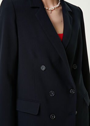 Beymen Club Navy Blue Crepe Long Double-Breasted Blazer - 4