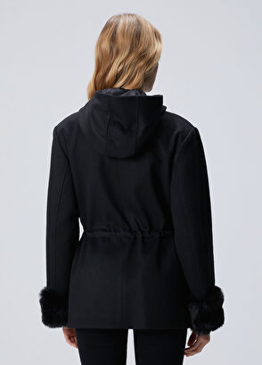 Network Siyah Kendinden Kapüşonlu Manto - 5