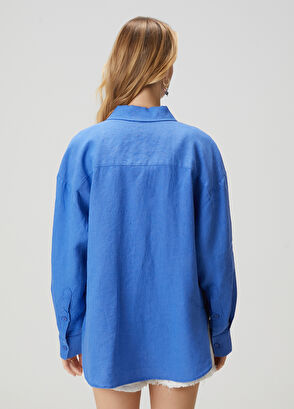 Beymen Club Oversize Blue Linen Shirt - 5