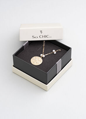 So Chic Love and Rose Medallion Silver 18K Yellow Gold Plated Women's Necklace - 6