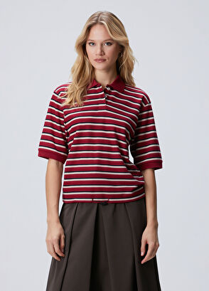 Network Kırmızı Yarım Kol Çizgili Pike Polo Sweatshirt - 4