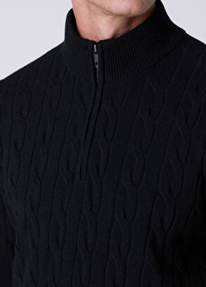 Beymen Club Black Collar Zippered Braid Textured Sweater - 6
