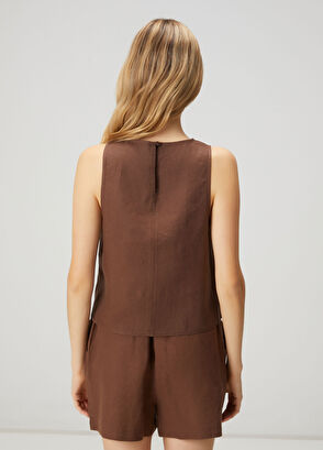 Beymen Club Açık Kahverengi Kolsuz Keten Bluz - 5