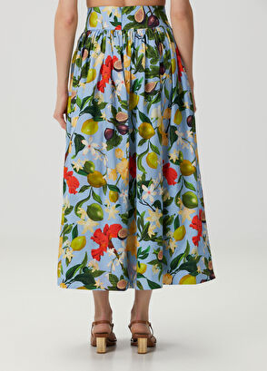 Beymen Collection Mavi Çiçekli Midi Poplin Etek - 4
