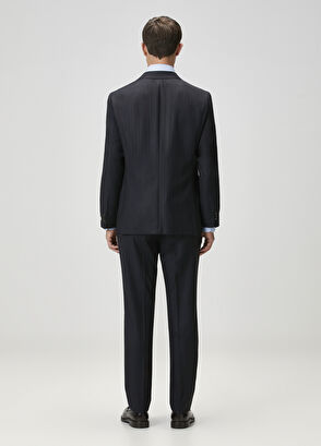 Drop 7 Lacivert Çizgili Yün Takım Elbise - Görsel 8