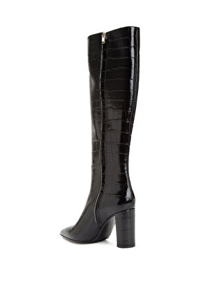 Siyah Kroko Desenli Kadın Deri Çizme - Görsel 4