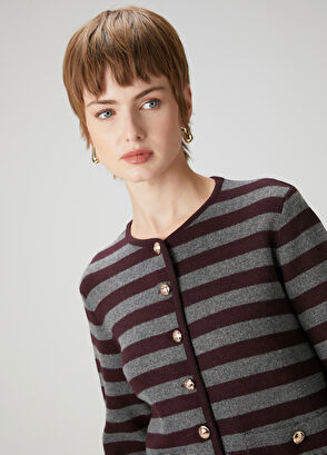 Beymen Club Grey Burgundy Striped Knit Jacket - 3