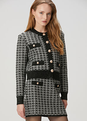 Beymen Club Siyah Beyaz Tweed Dokulu Triko Ceket - 5