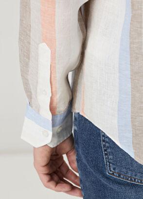 Beymen Club Comfort Fit Mink Stripe Linen Shirt - 8