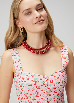 Beymen Club Pembe Kiraz Desenli Peplum Detaylı Bluz - 4