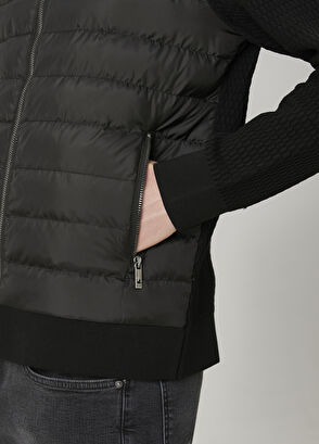 Beymen Club Siyah Kapüşonlu Kapitoneli Yün Triko Mont - 8