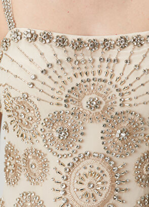 Şampanya İşlemeli Midi Kokteyl Elbise - Görsel 6