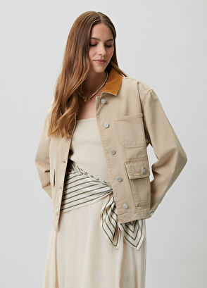 Beymen Club Beige Velvet Collar Denim Jacket - 3