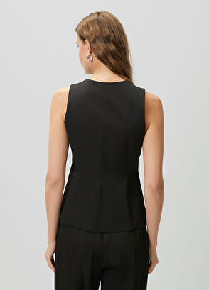 Beymen Club Siyah Teknik Kumaş Uzun Yelek - 6