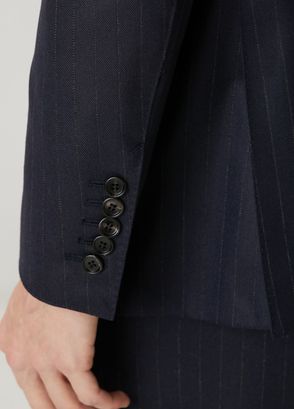 Tom Ford Siyah Çizgi Desenli Yün Kruvaze Ceket - 6