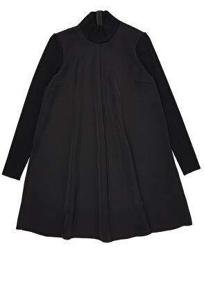 Beymen Club Siyah Dik Yaka Triko Garnili Mini Evaze Elbise - 6