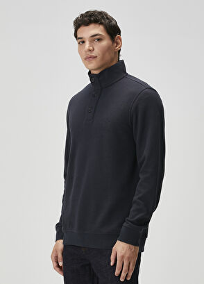 Beymen Club Navy Blue Collar Buttoned Sweatshirt - 4
