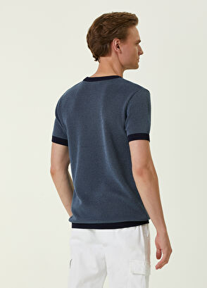 Beymen Club Lacivert Çift Renk Örgü Dokulu Kısa Kol Kazak - 4