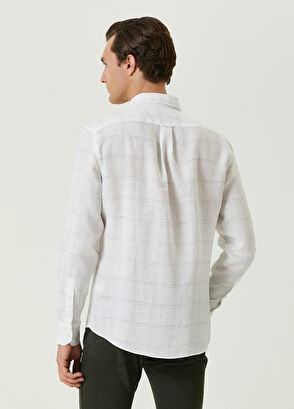 Beymen Club Comfort Fit Blue White Plaid Patterned Linen Shirt - 5