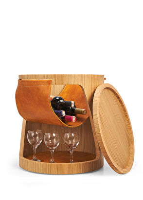 Solano Design Gerçek Deri Detaylı Meşe Roll Yan Sehpa - 5