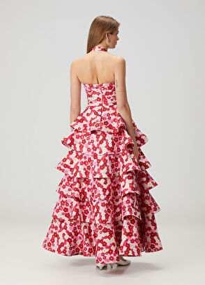 Gül Hürgel Angelita Pink Floral Maxi Linen Evening Dress - 4