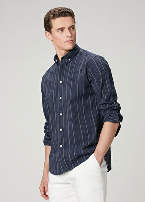 Beymen Club Comfort Fit Lacivert Çizgi Desenli Gofreli Gömlek - 8