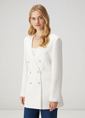 Beymen Club Beyaz Kruvaze Blazer - 4