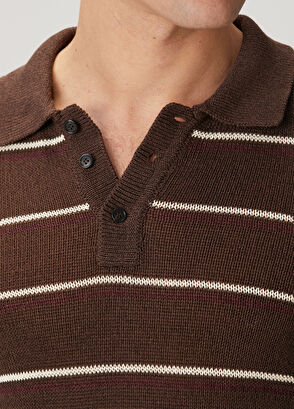 Beymen Club Brown Striped Cotton Polo Sweater - 7
