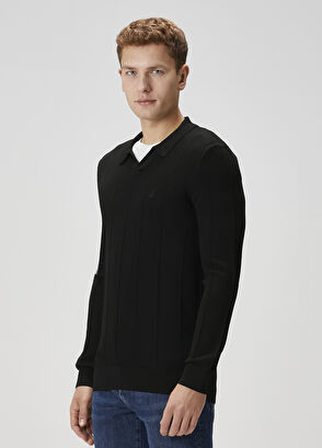 Beymen Club Black Striped Textured Polo Sweater - 4