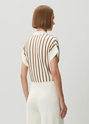 Join Us Ecru Brown Striped Knitwear - 4