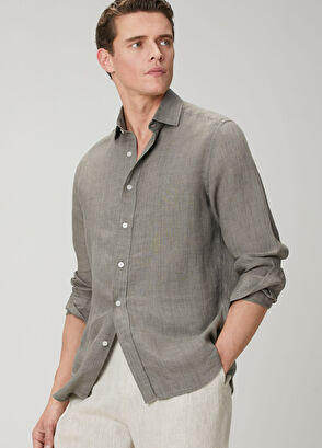 Beymen Club Comfort Fit Italian Collar Delave Linen Shirt - 6