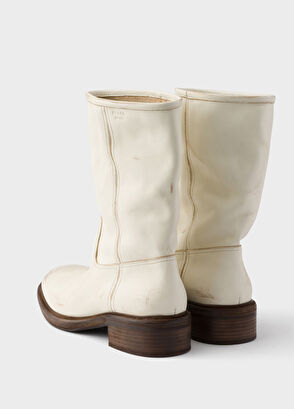 Nötr Vintage Efektli Deri Kadın Bot - Görsel 6