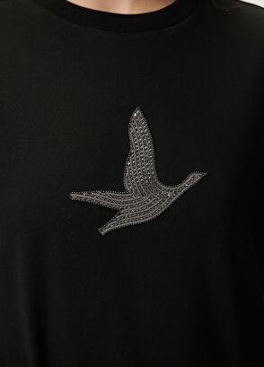 Beymen Club Black Embroidered Crystal Logo Mini Dress - 5