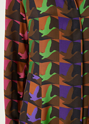 Beymen Club Renkli Kuş Desenli Midi Twill İpek Gömlek Elbise - 5