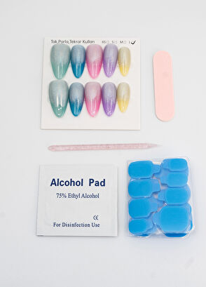 Takma Takma Uzun Badem 10'lu Renkli Protez Takma Tırnak TT1411 - 5